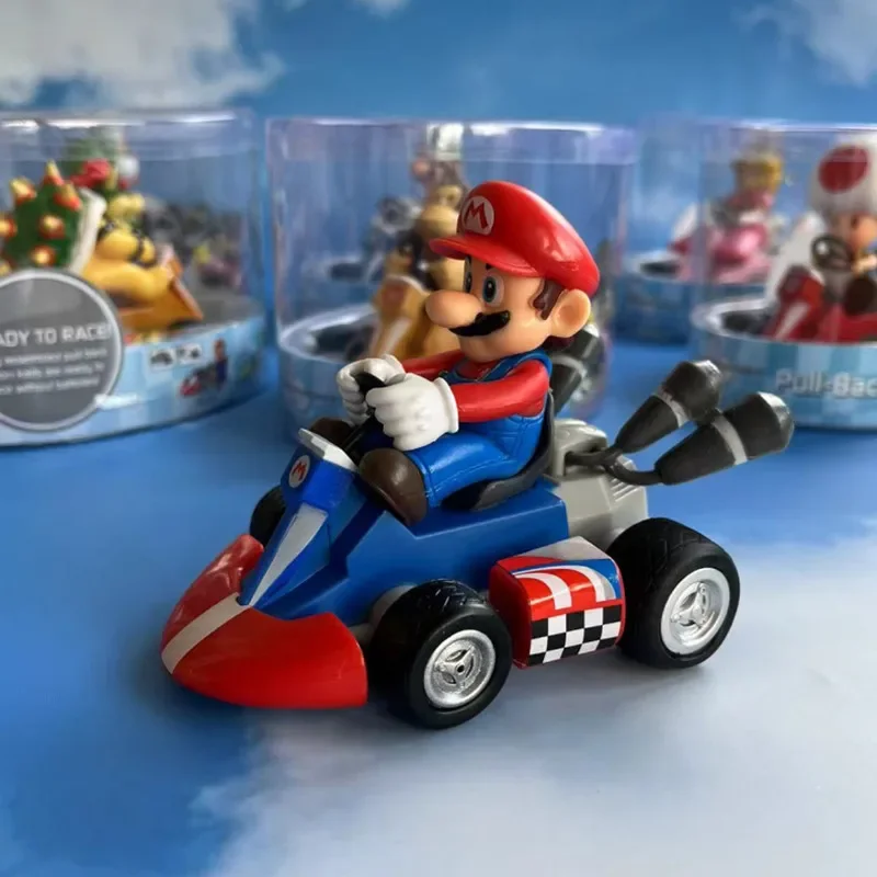 8Cm Super Bros Pull Back Car Yoshi Luigi Peach Action Figure Model Toy Mini Gioco Pull-Back Racers Kart Giocattoli Da Collezione Per Veicoli