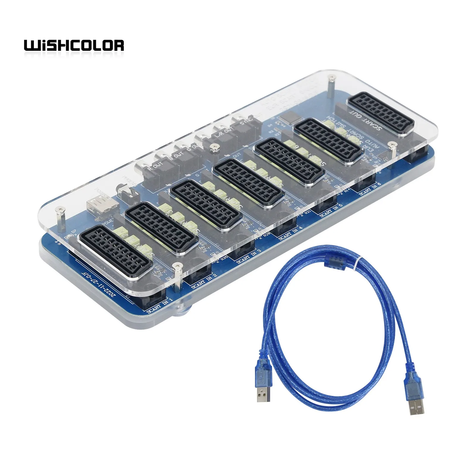 Wishcolor New Acrilico Case Scart Distributore Converter Video 6 Input 1 Output Automatic Eur Divider Board Device