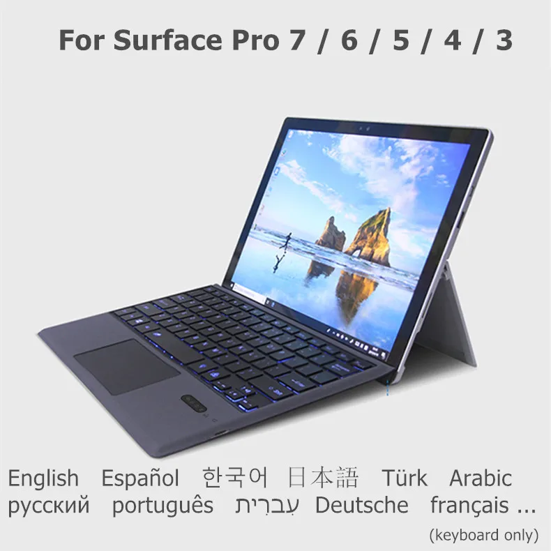 Wireless Touchpad Keyboard For Microsoft Surface Pro 6 Pro 5 Pro 7 Pro 4 Pro 3 Korean Spanish Russian Backlit Keyboard Cover