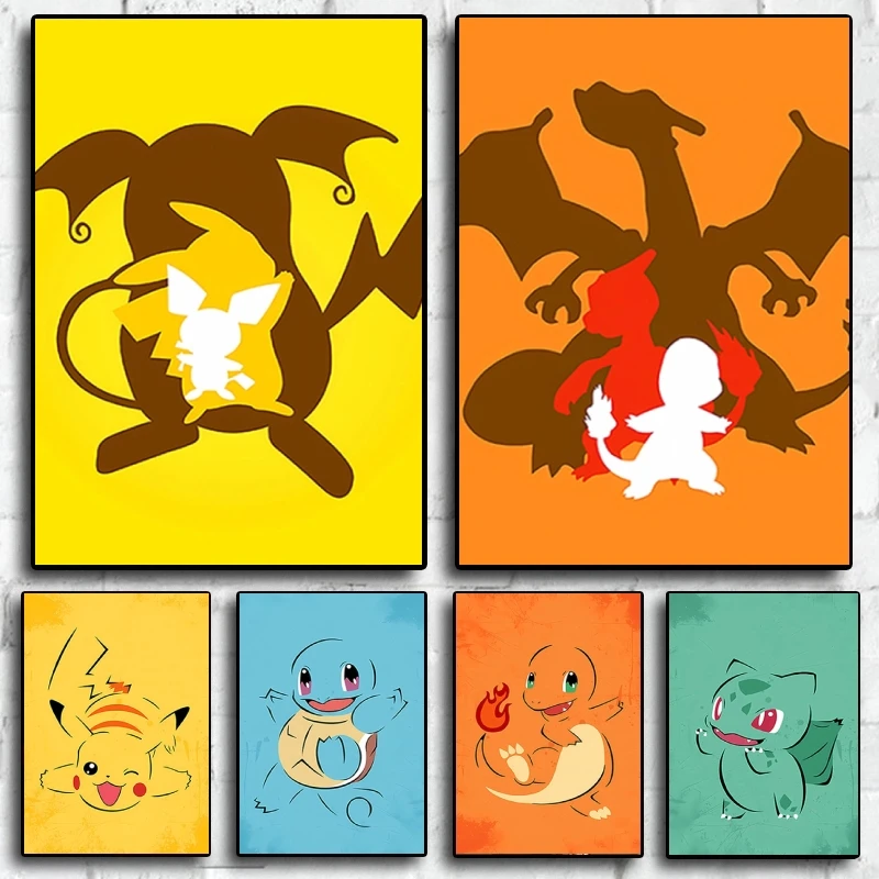 Stampa Su Tela Pokemon Bulbasaur Decor Gifts Kid Action Figures Adesivi Murali Comics Pictures Room Home Classic