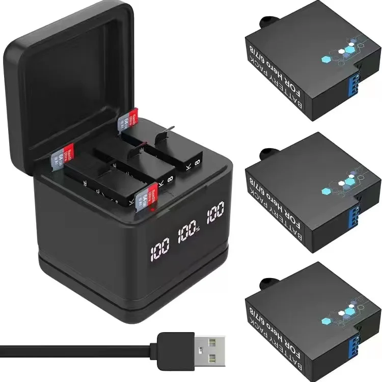 Nuovo Per Gopro Ahdbt-501 Hero 7 Hero 6 Hero 5 Black Battery + Caricatore Triplo Per Go Pro Hero 7 6 5 Black Camera Battery Part
