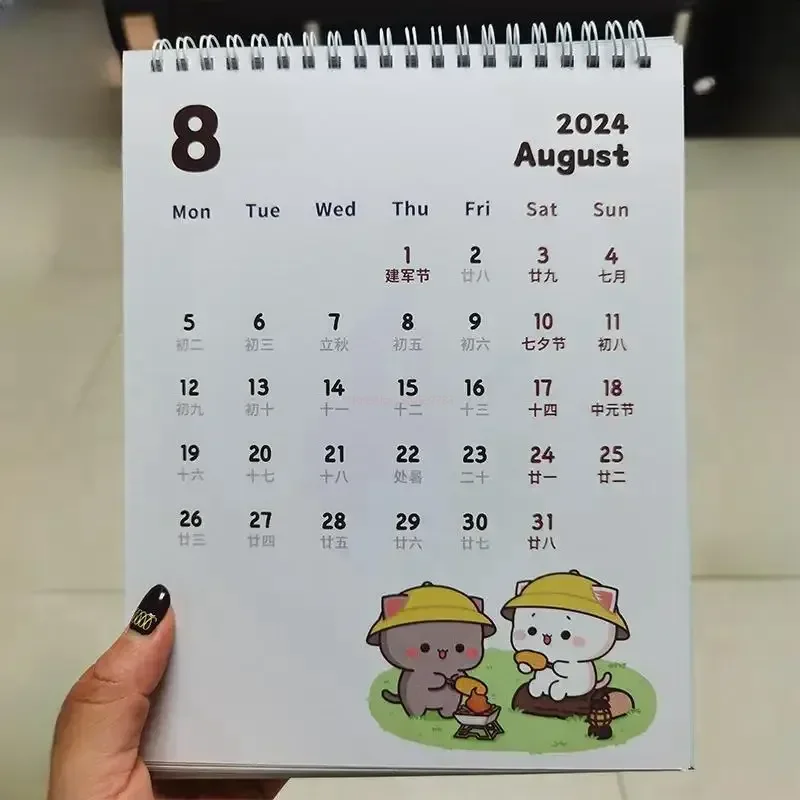 Mitao Cat Calendar Lunar Desktop Anime Periferiche Cute Work Calendar Honey Peach Grey Cat Travel Series Kawaii Children Toy Gift