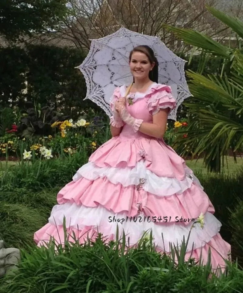 Vintage 19Th Quinceanera Abiti Ball Gown Pink Azalea Trail Maids Sweet 16 Prom Party Civil War Southen Belle Dress