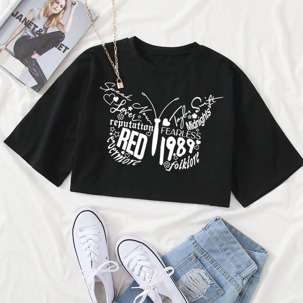 1989 Crop Top Taylor Midnights Crop Top 1989 Album Musicale Regalo Per Lei Swift O-Collo Maniche Corte Crop Top
