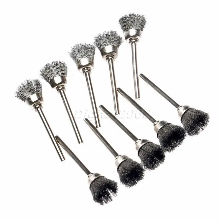 Bowarepro 10Pcs Filo Di Acciaio Cup Spazzola Spazzole Fit Dremel Die Grinder Foredom Rotary Grinder Gambo 15 Mm
