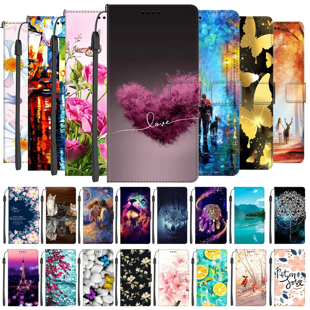 Custodia In Pelle Flip Per Sony Xperia 5 Iv Card Wallet Cover Per Telefono Per Xperia 5 Iii Ii Custodie Stand Bags Cute Lion Cats Wolf Flowers