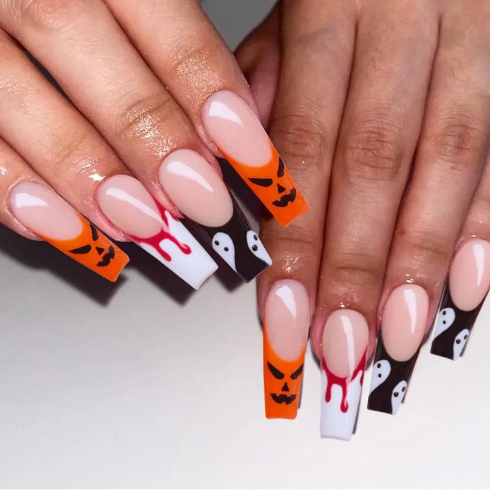 French False Nails Manicure Ragni Halloween Fake Nials Fantasmi Staccabili Nail Tips Donna