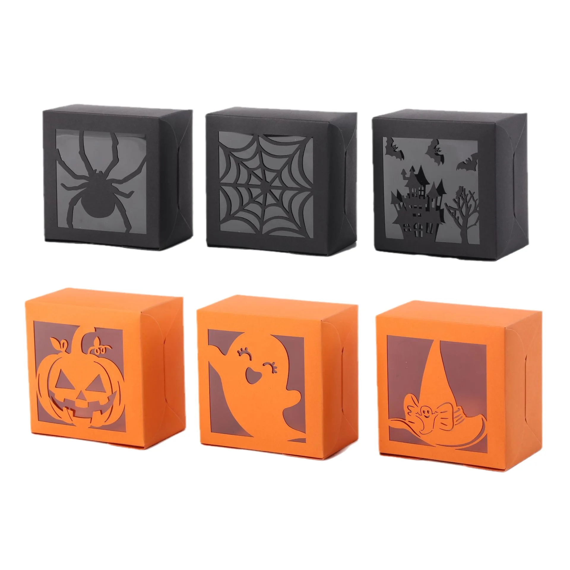 2023 New Funny Halloween Candy Box Orange Black Ghost Pumpkin Gift Boxes Decorazioni Per Feste Scatola Per Biscotti Con Finestra 20/50 Pezzi