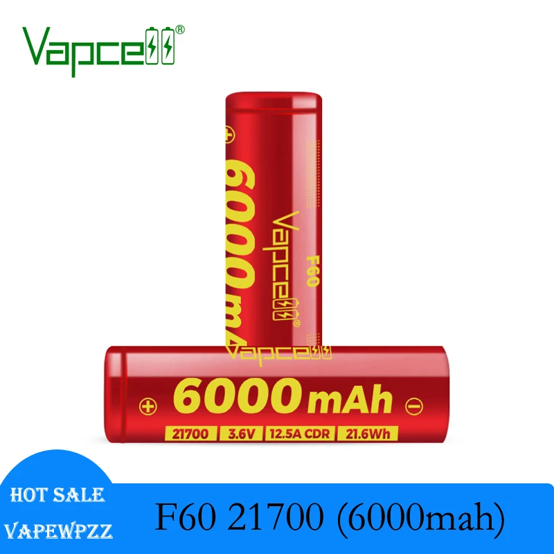 1-10 Pz Massima Capacità 21700 Batteria Vapcell F60 21700 6000Mah 12.5A Batterie Ad Alta Potenza Ricaricabile 21700 Celle Valutazione Reale