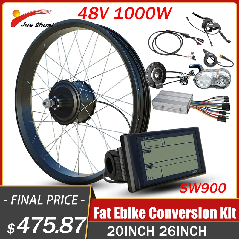 Kit Di Conversione Bicicletta Elettrica Fat Bike Sw900 48V 1000W 20''26'' Ruota Posteriore Dropout 170/190Mm Kit Bicicleta Electrica Snowbike
