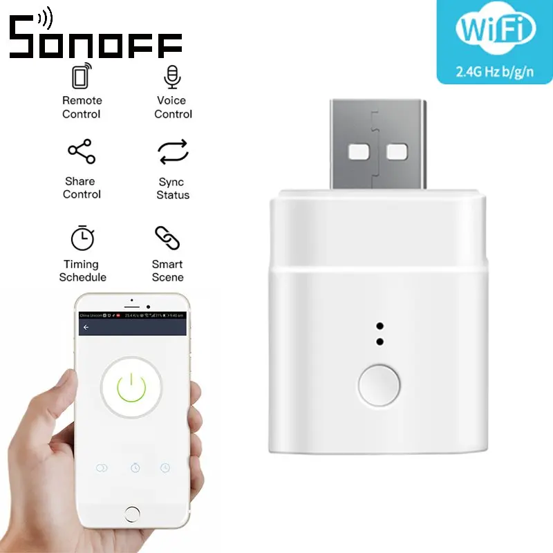 Sonoff Micro 5V Wireless Usb Smart Adapter Wifi Mini Usb Power Adapter Switch Remote Voice Works Ewelink App Alexa Google Home