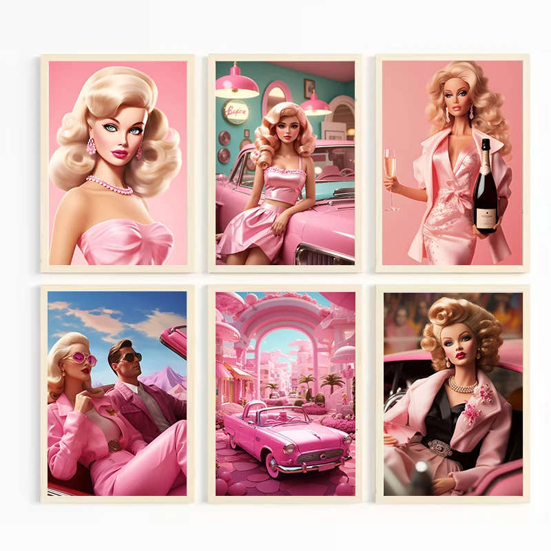 Pink Series Retro B-Barbie Poster E Stampe Su Tela Pittura Wall Girly Art Vintage Car Pictures For Room Home Decor Estetico
