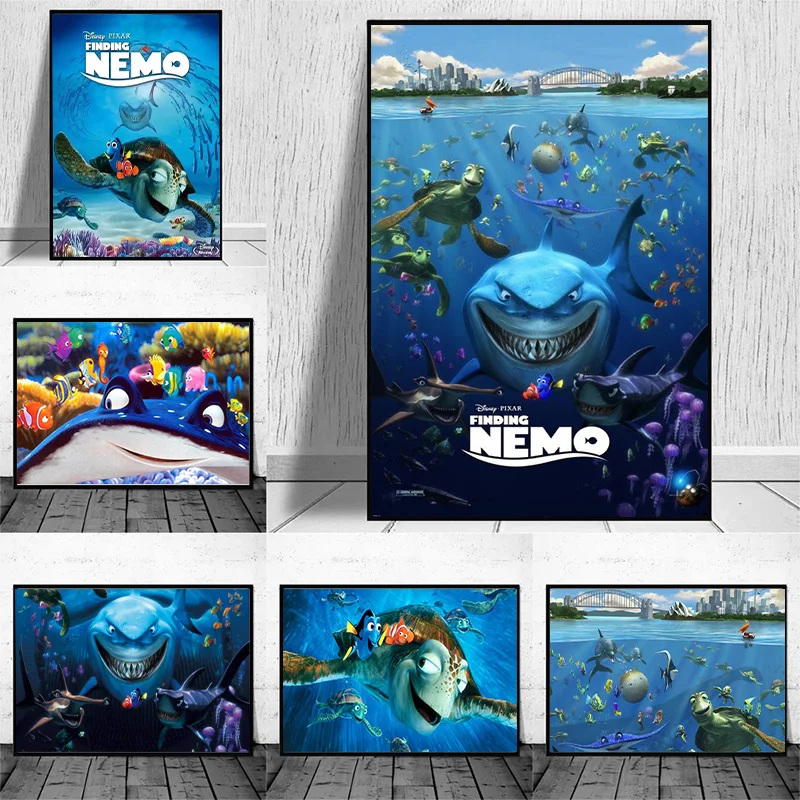 Disney Trovare Nemo Poster Stampe Per Bambini Camera Da Letto Cartoon Underwater World Sea Life Shark Turtle Oil Painting Wall Art