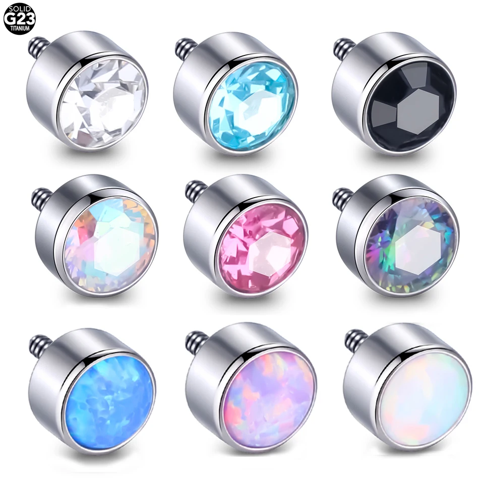 10 Pz G23 Titanium Cz Opale Dermal Anchor Top Piercing Skin Diver Surface Ring Labret Tongue Ring Top Accessaries Gioielli Per Il Corpo