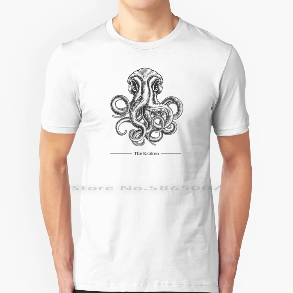 La Maglietta Kraken 100% Cotone Rilascia I Tentacoli Di Polpo Kraken Cool Black And White Ocean Pirates Dark Sea Monster Big