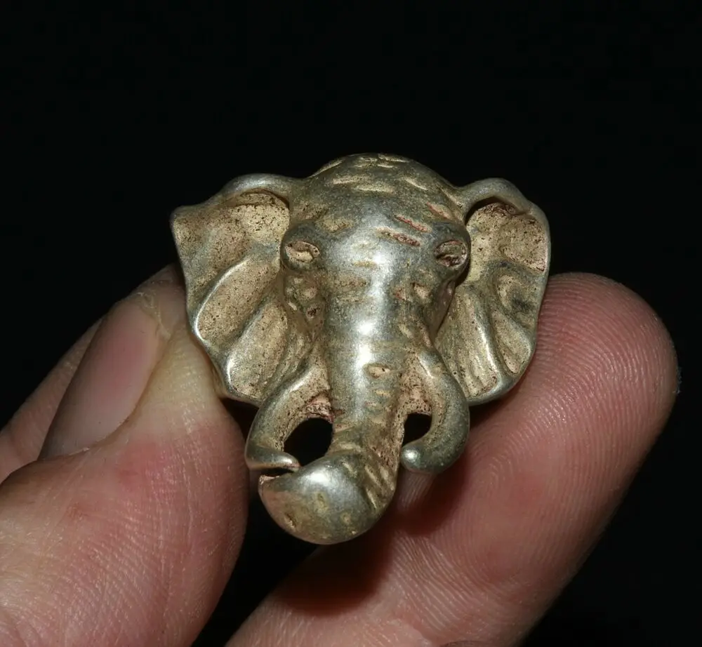 3.3Cm Rare China Miao Silver Feng Shui Elephant Animal Head Jewelry Finger Ring