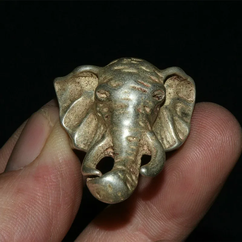 3.3Cm Rare China Miao Silver Feng Shui Elephant Animal Head Jewelry Finger Ring