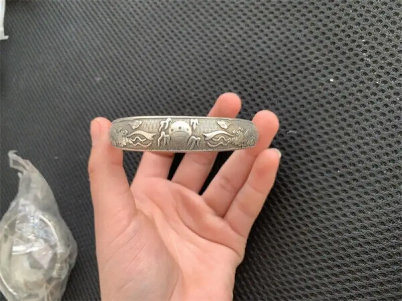 Miao Hill Tribe Handmade Chinese Silver Toned Metal X-Large Bangle Bracelet