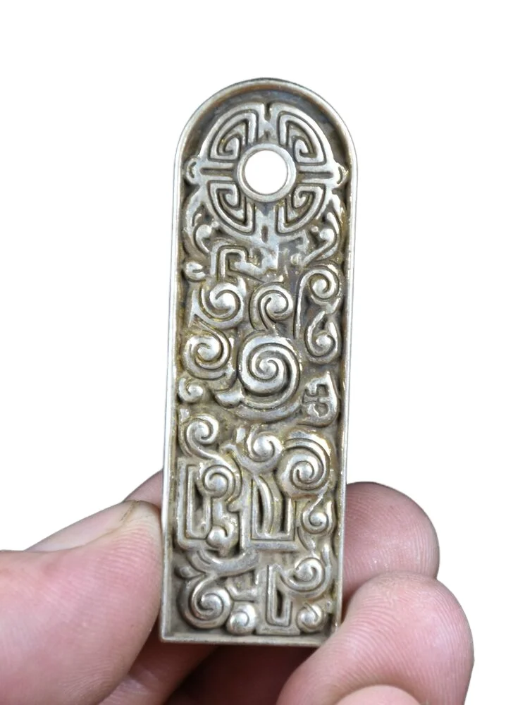 6Cm Rare Old China Miao Silver Feng Shui Dragon Beast Pattern Ciondolo Fortunato
