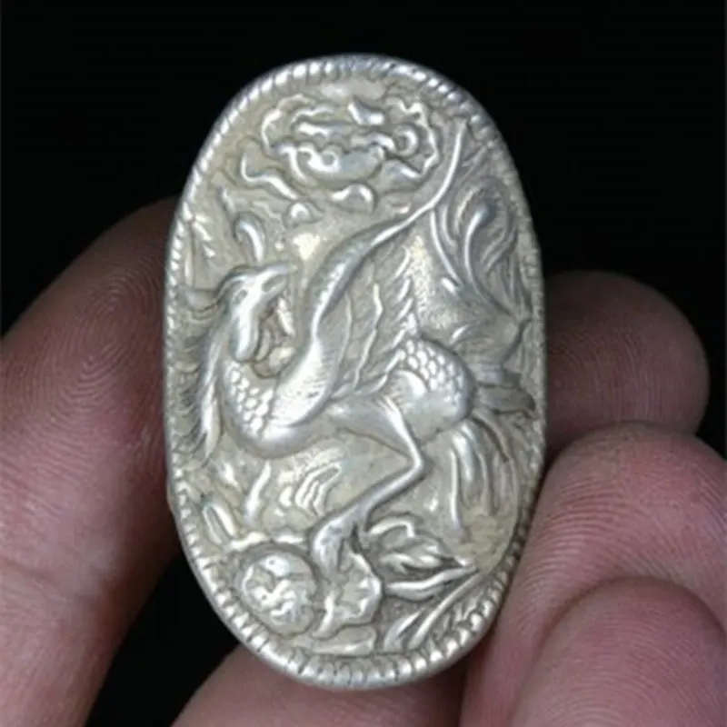 Old Chinese Miao Silver Carve Dragon And Phoenix Jewellery Hand Ring Amuleto Mascotte Regalo Coppia