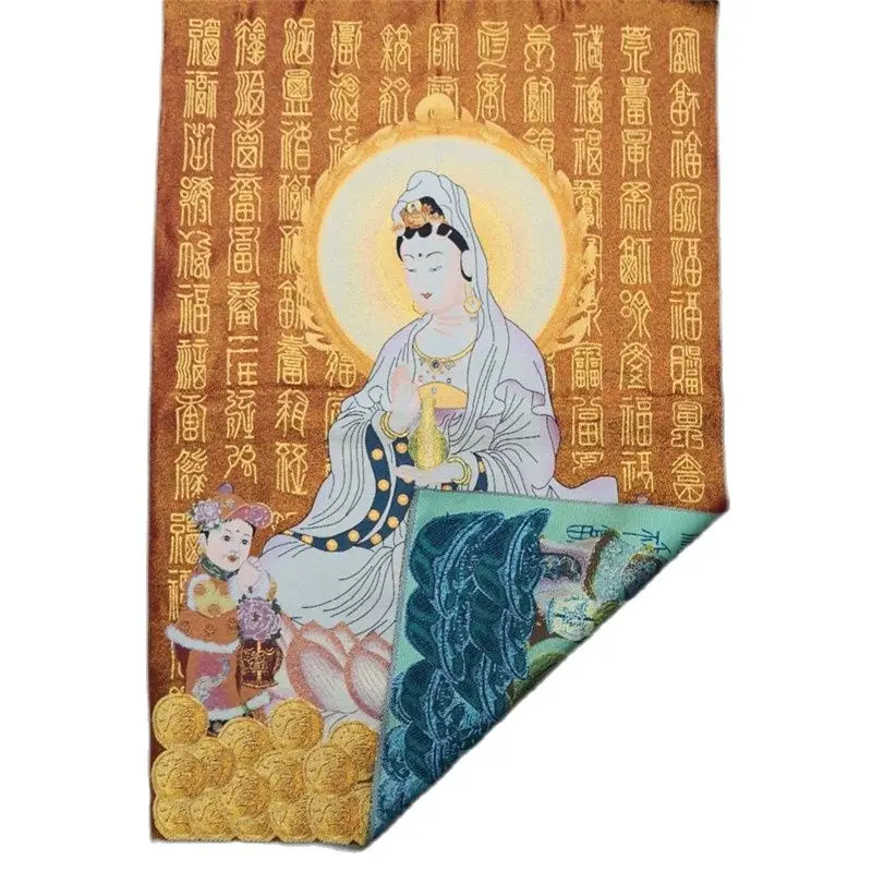 Cina Old Tibet Silk Thangka Like Hanging Painting Fengshui Guanyin 60X90M