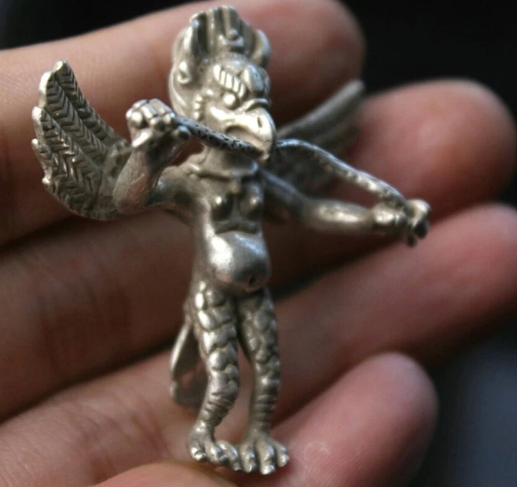 Old China Miao Silver Feng Shui Suparna Buddha Lucky Collana Pendente