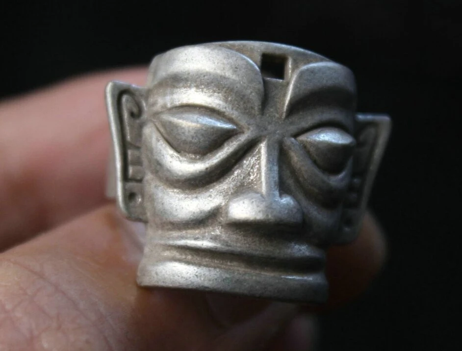 1.8 Cm Rare Old China Miao Silver Dynasty Palace Sanxingdui Hand Ring