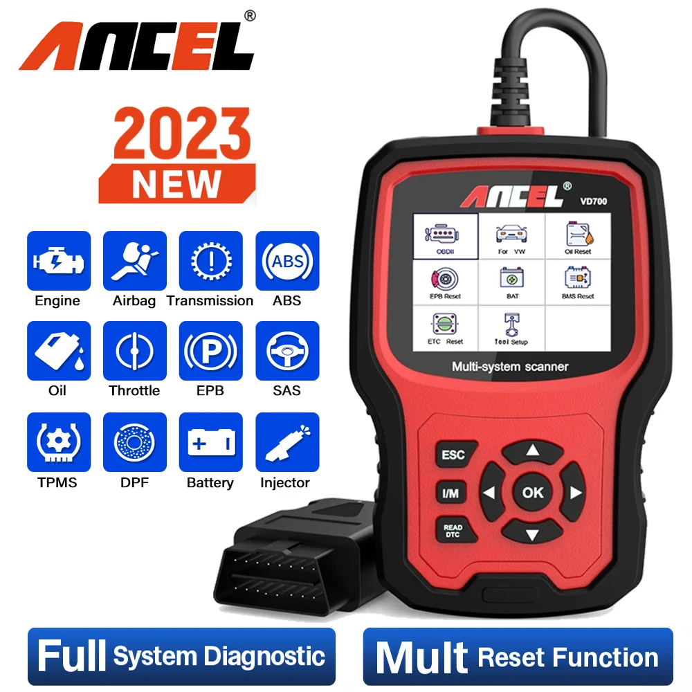 Ancel Vd700 Obd2 Scanner Automobilistico Tutti I Sistemi Diagnosticano Abs Epb Tpms Dpf Tps Airbag Reset Per Vw Per Audi Car Diagnostic Tools