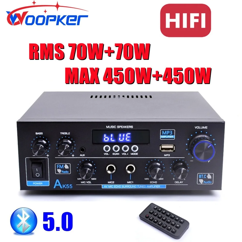 Woopker Ak55 Amplificatore Bluetooth Hifi Digital Sound Amp Channel 2.0 Per Home Car Karaoke 110V/220V Max 450W + 450W Subwoofer
