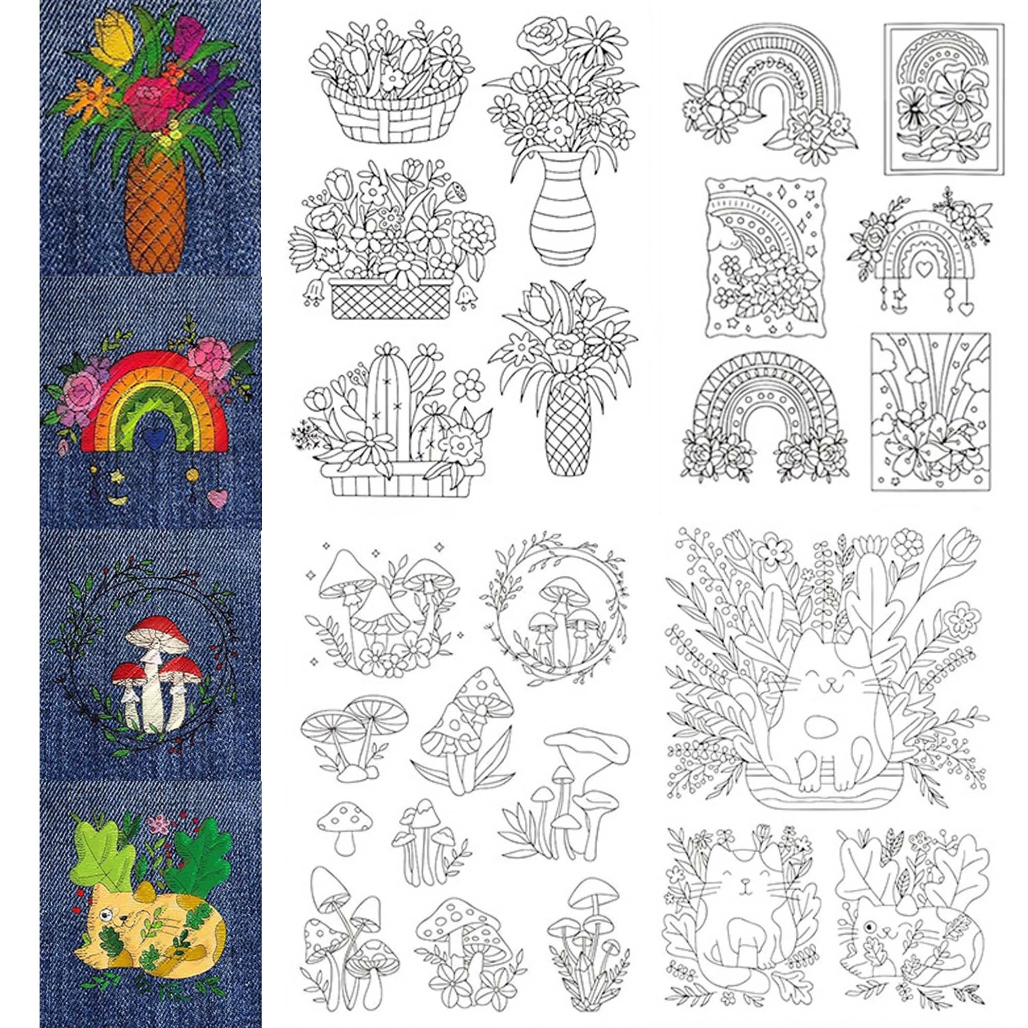 2/4 Pezzi Stabilizzatore Solubile In Acqua Ricamo Adesivo Stitch Ricama Carta Tear Away Stitchwork Stabilizzatore Motivo Floreale Arcobaleno