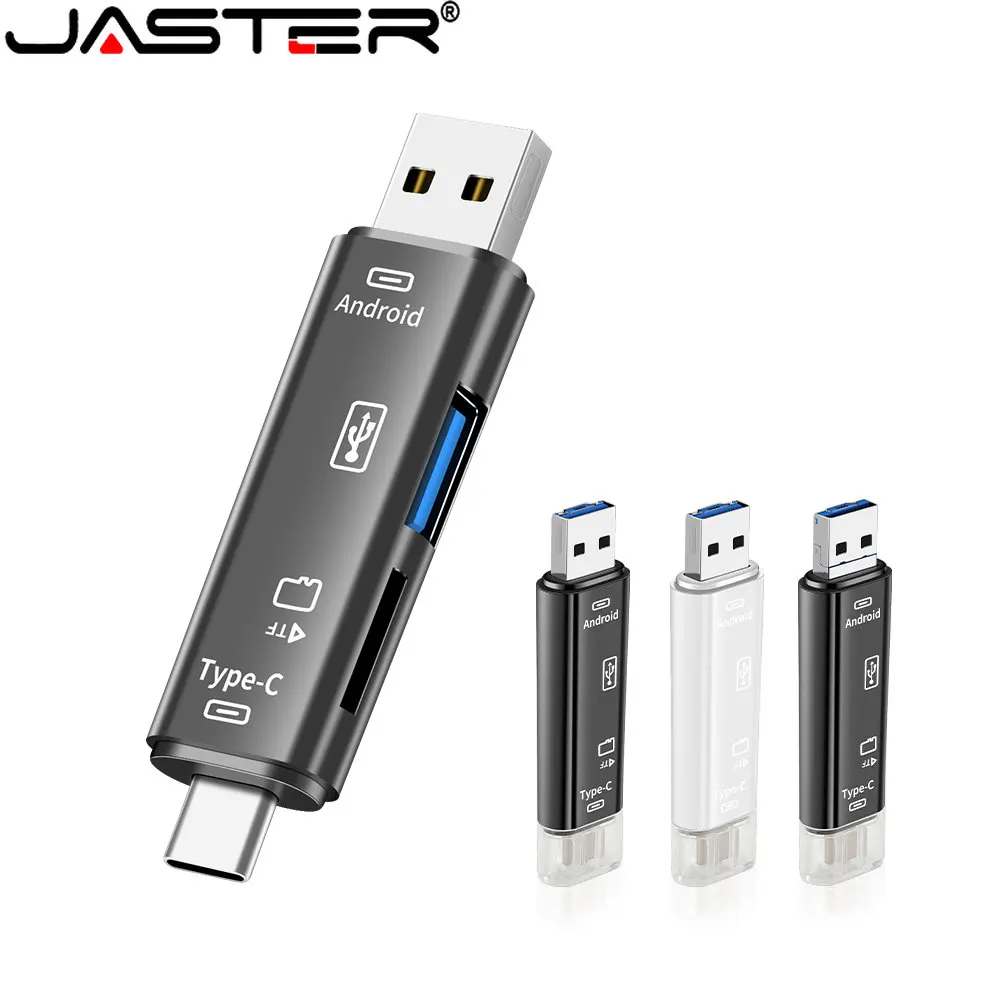 Jaster Type-C/Standard Usb 3.0/Micro Usb/Tf Card Mini Card Reader Nuovo Lettore Di Schede Multifunzione 5 In 1 White Stretch Per Pc Side