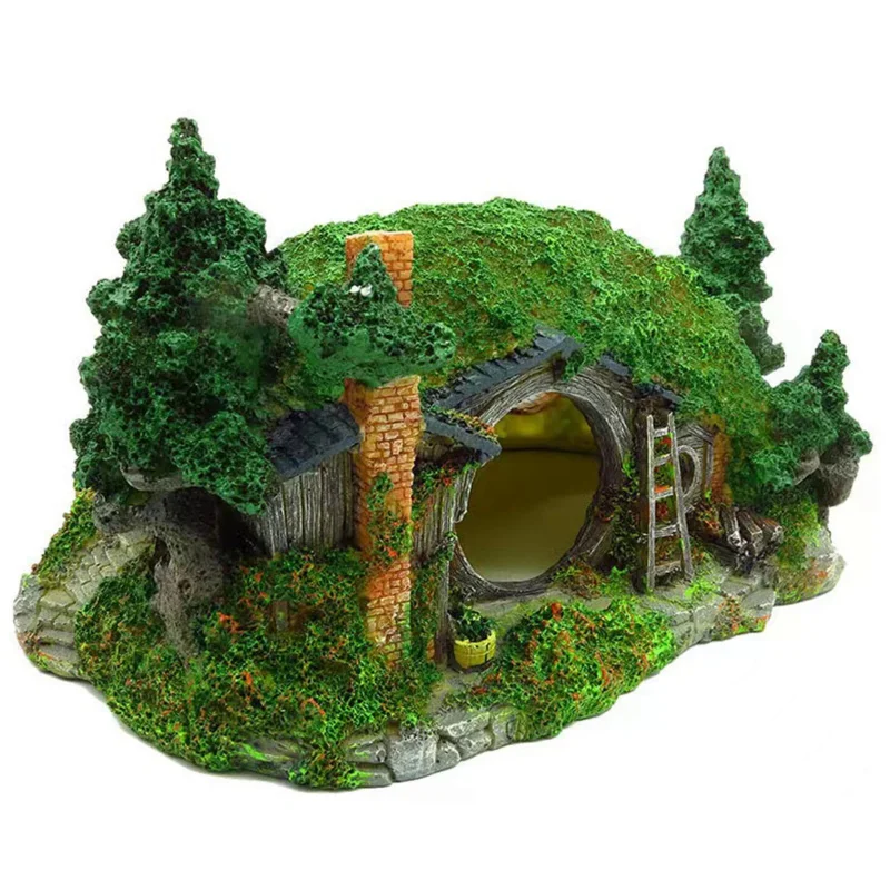 Decorazione Dell'Acquario Hobbit House Cave Fish Tank Ornament Cave Rettile Hole Shelter Ornament Rockery Landscaping Ornament