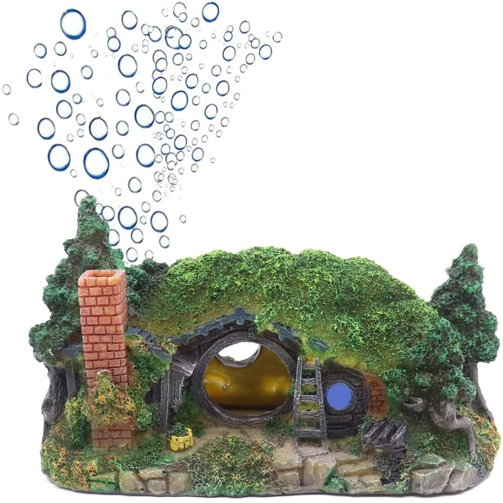 Decorazione Dell'Acquario Hobbit House Cave Fish Tank Ornament Cave Rettile Hole Shelter Ornament Rockery Landscaping Ornament