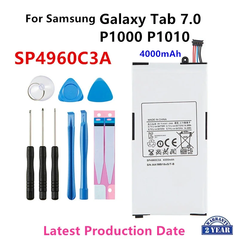 Nuovissima Batteria Di Ricambio Per Tablet Sp4960C3A 4000Ma Per Samsung Galaxy Tab 7.0 7 "P1000 P1010 Gt-P1000 Gt-P1010 + Strumenti