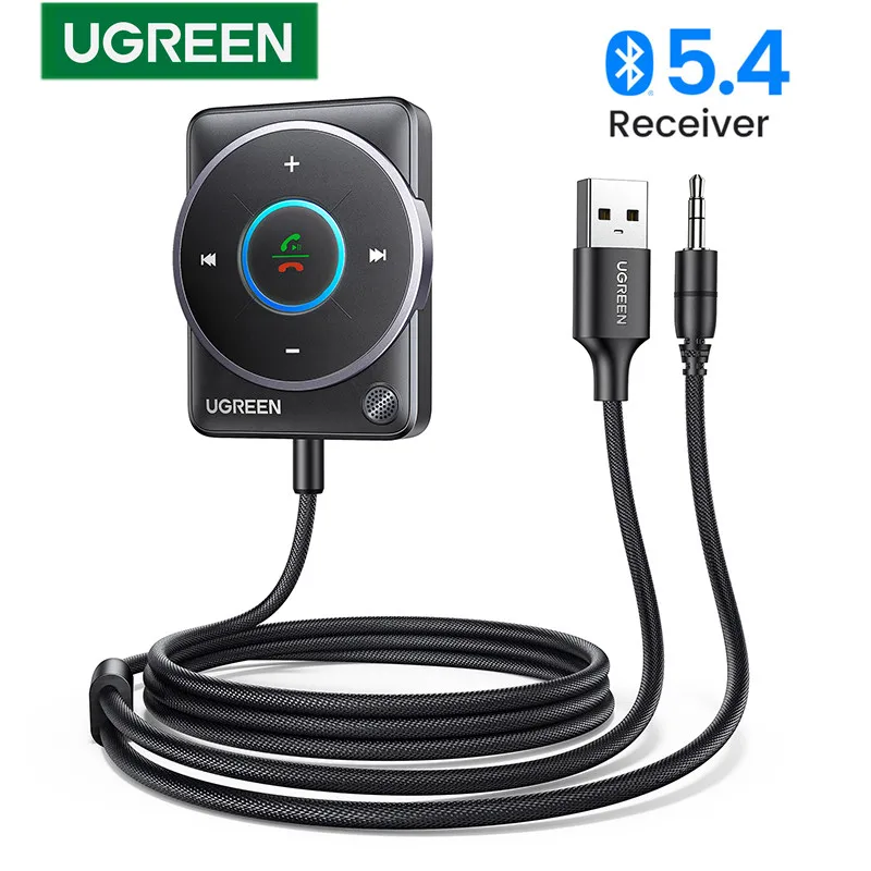 Adattatore Ricevitore Per Auto Bluetooth 5.4 Ugreen Con Microfoni E Cancellazione Del Rumore, Ricevitore Bluetooth Aux Usb Kit Per Auto Audio Stereo