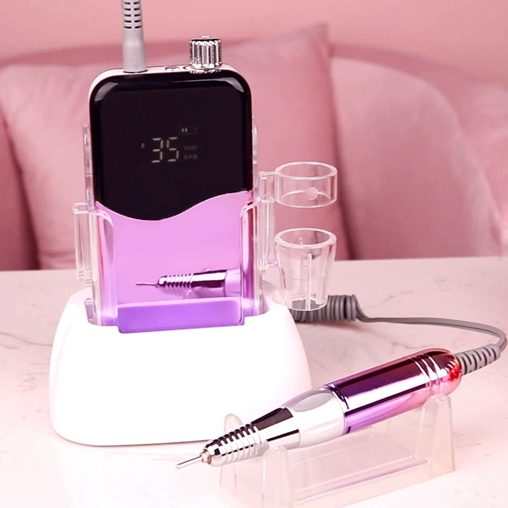 35000Rpm Gradiente Manico Viola Trapano Per Unghie Ricaricabile Portatile Cordless Elettrico Desktop Trapano Per Unghie Set Manicure