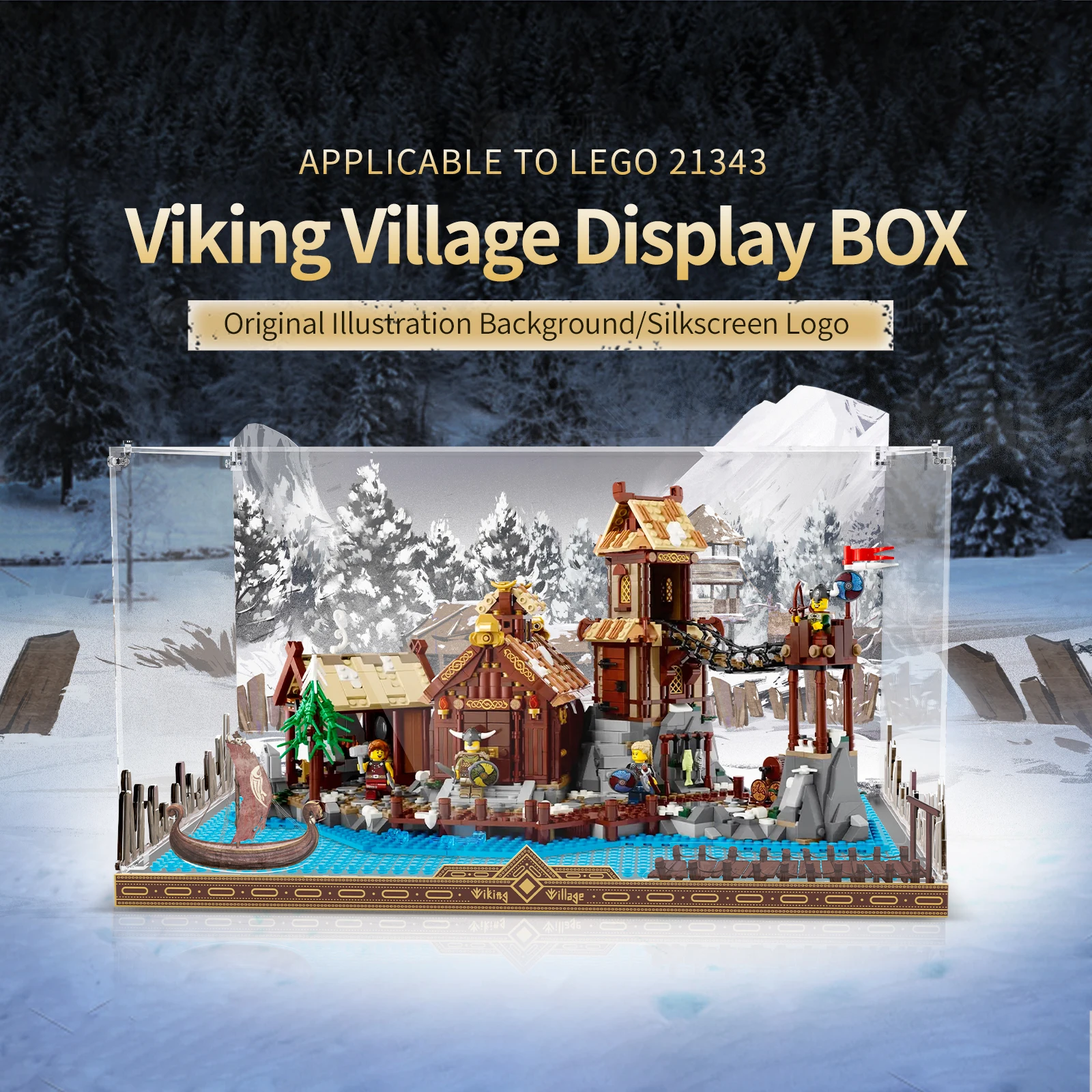 Vetrina In Acrilico Da 3Mm Per Lego 21343 Viking Village Vetrina Trasparente Trasparente Antipolvere (Solo Scatola)