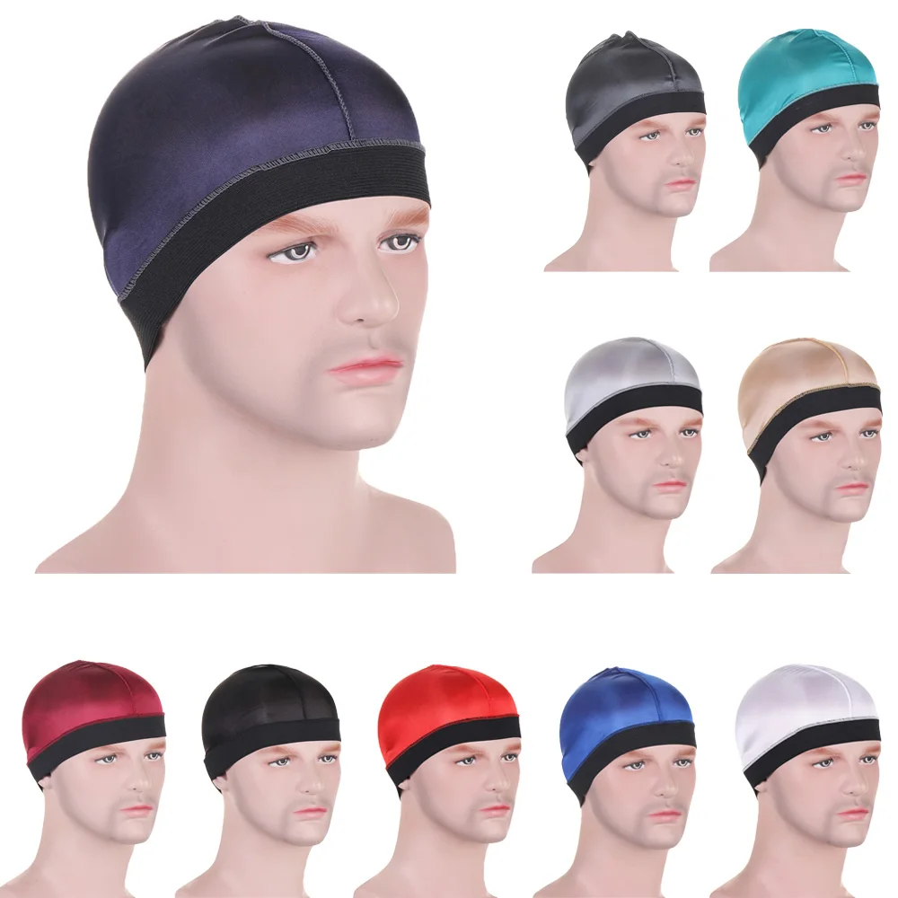 New Unisex Silky Dome Cap For Men Fascia Elastica Silky Durag Bandane Bottom Wig Cap Spandex Cooling Cap Silk Based Beanie Bonnet