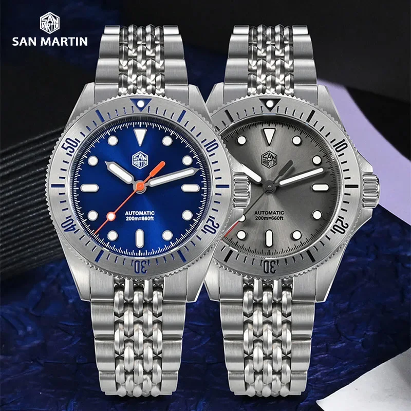 San Martin Design Originale Orologio Subacqueo Da 38.8Mm Per Uomo Aggiornamento Quadrante Smaltato Sunburst Movimento Nh35 Automatico 200M Lubrificant
