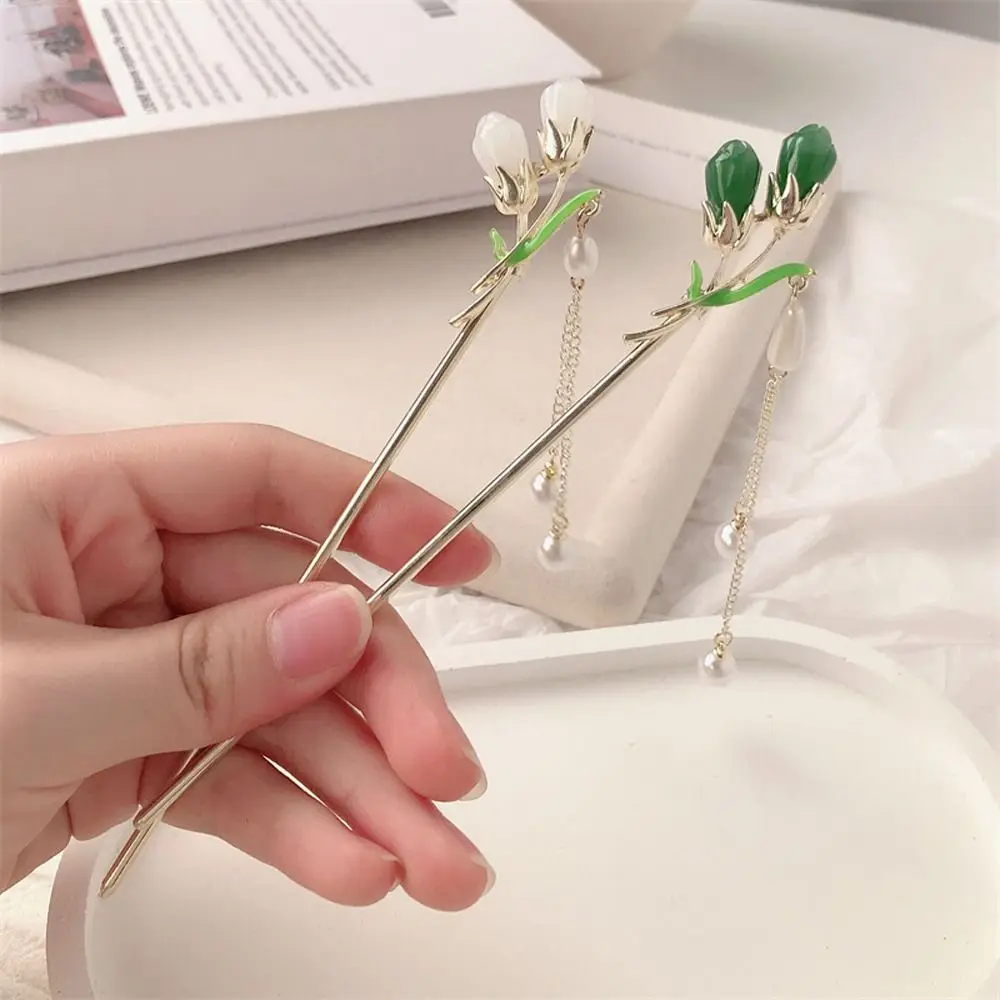 2023 Trendy Classic Style Flower Hair Sticks High-Level Sense Pearl Forcine Intrecciate Cinese Hanfu Magnolia Nappa Forcine