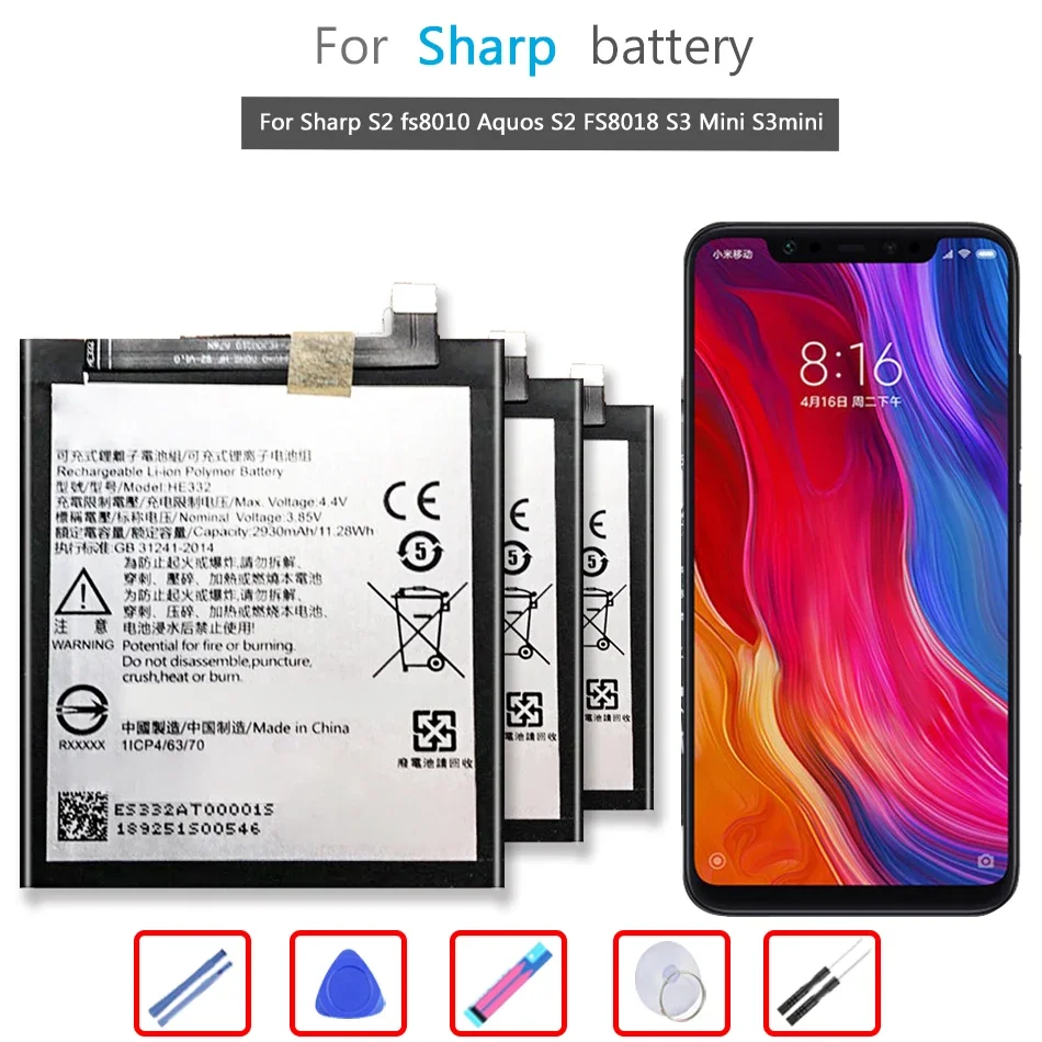 Batteria 2930Mah He332 Per Sharp S2 Fs8010 Aquos S2 Fs8018 S3 Mini S3Mini Telefono Cellulare Li-Ion Bateria