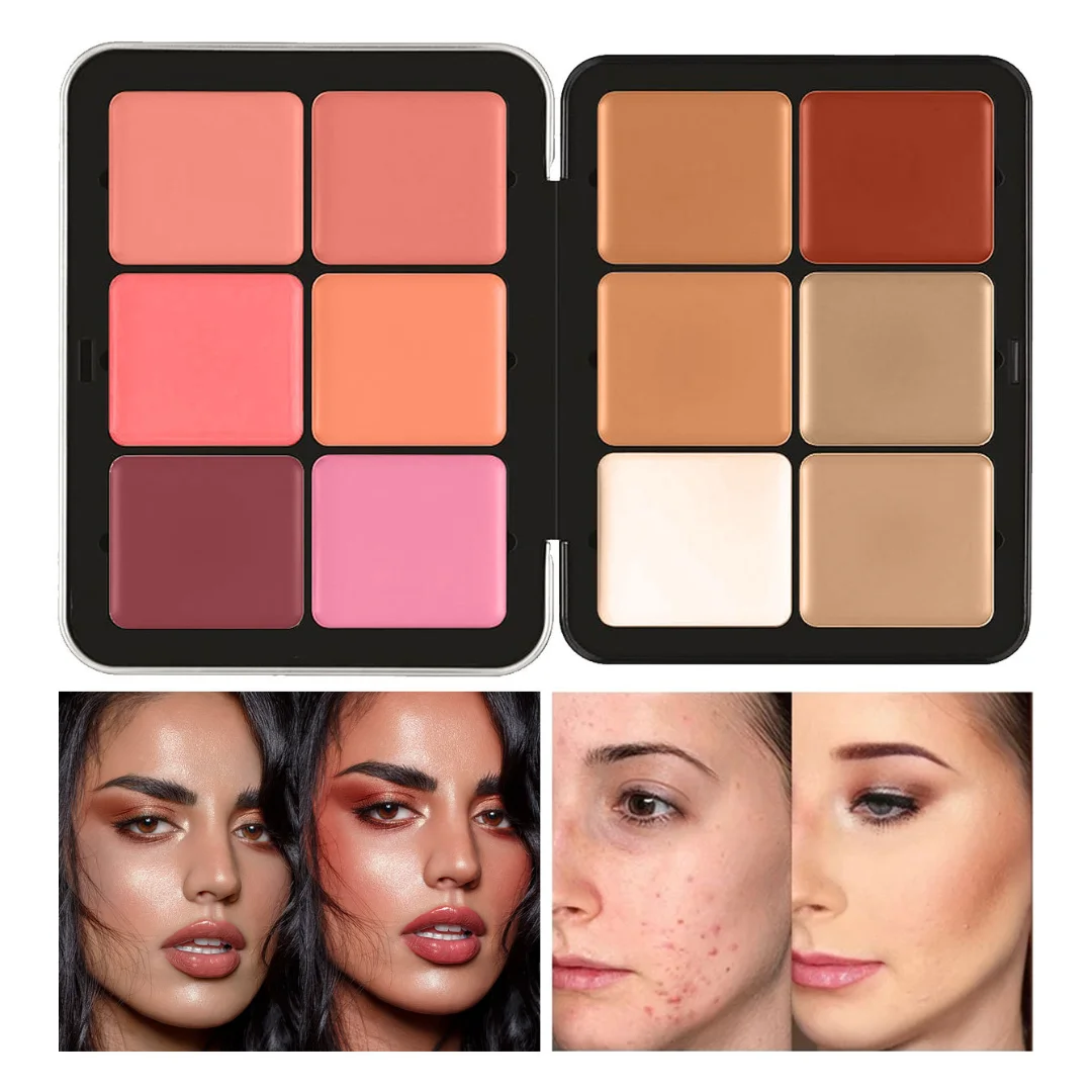 12 Colori Blush Concealer Set Natural Blemish Brightening Highlighter 16 Colori Waterproof Face Contour Cream Palette Logo Personalizzato
