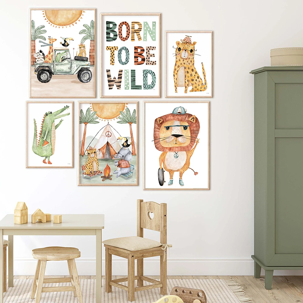 Leone Coccodrillo Ghepardo Gatto Giraffa Wall Art Canvas Painting Nordic Poster E Stampe Safari Camp Pictures For Kids Room Decor
