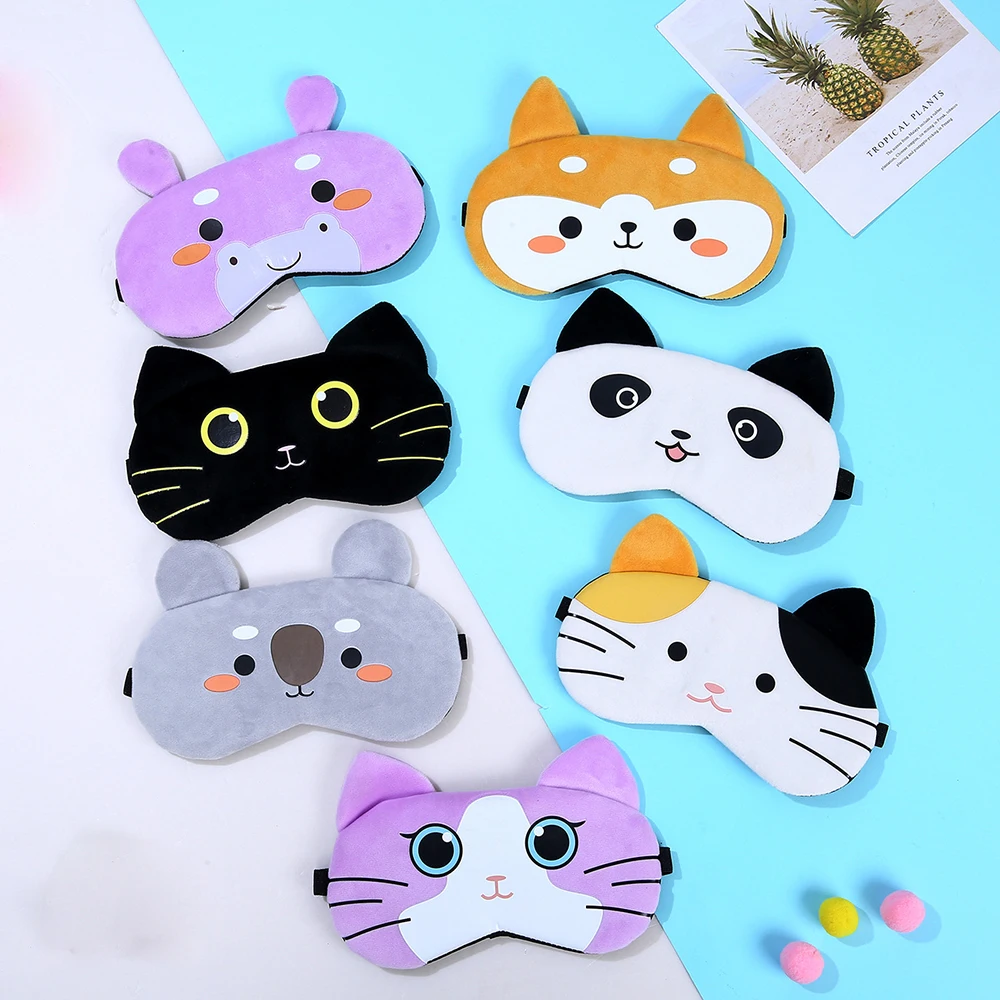 1Pc Super Soft Short Plush Cartoon Sleep Eye Mask Sleep Mask Night Eyeshade Cover Donna Uomo Blindfold Eyepatch