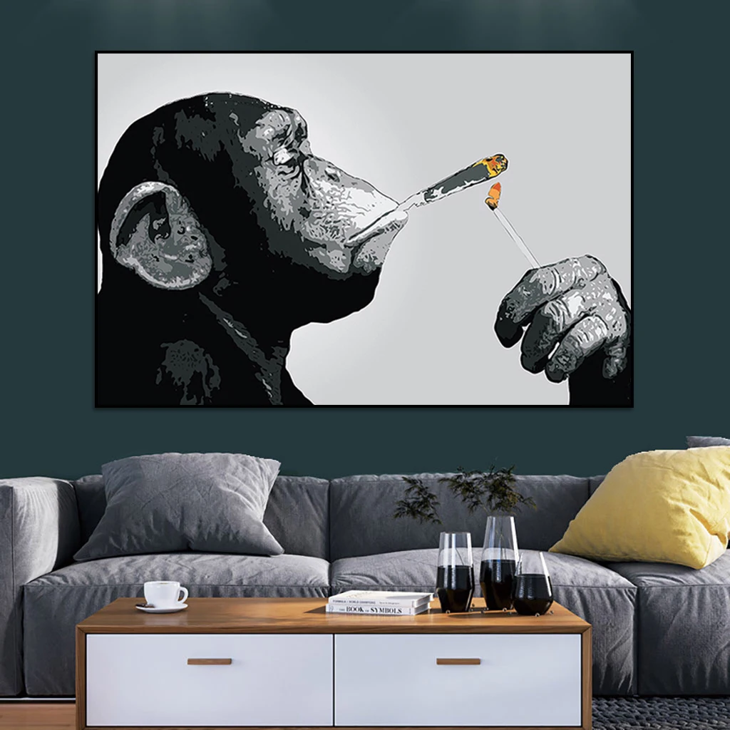 Abstract Animal Monkey Ape Smoking Cigar Poster Stampa Modern Canvas Painting Wall Art Picture For Living Room Home Decoration