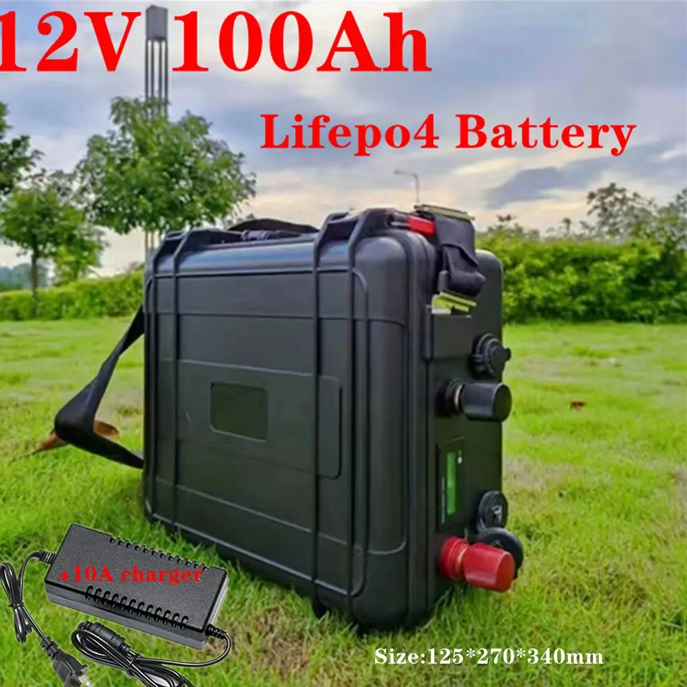 Batteria Al Litio Ferro Fosfato 12V 100Ah Deep Cycle Lifepo4 100A Bms Golf Cart Ev Rv Marine Trolling Motor + Caricatore 10A