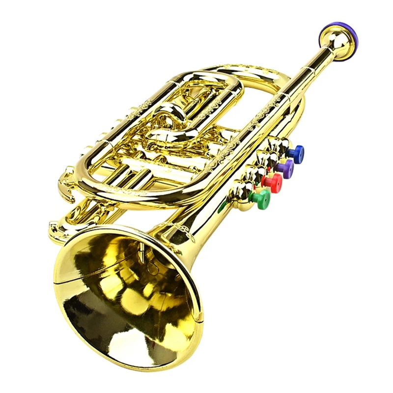 New Tromba Kids Musical Educational Toy Wind Instruments Abs Gold Tromba Con 4 Tasti Colorati Per Bambini