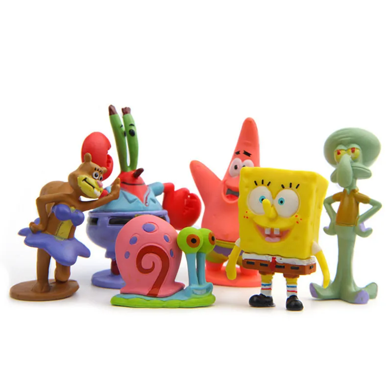 6 Pz/Set Spongebob Patrick Figure Collection Model Toys 3-6Cm
