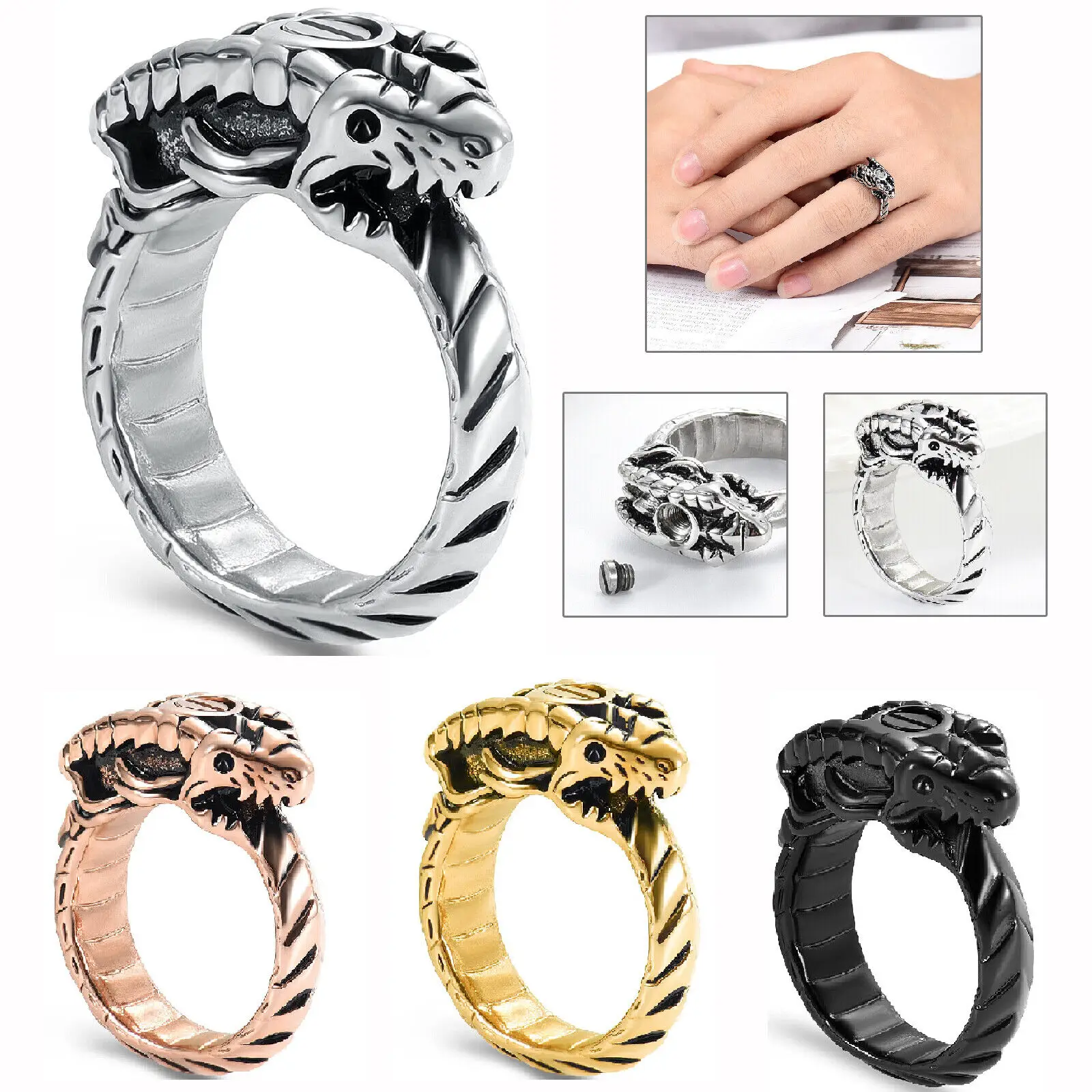 Serpente Serpente Anelli Commemorativi Gioielli Per Cremazione Mini Urne Per Ceneri Umane/Animali Domestici Anello Personalizzato Per Urna Ricordo Reg