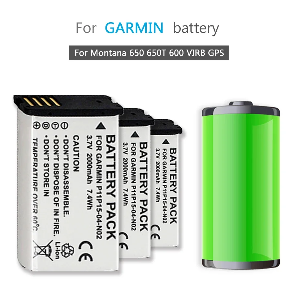 Batteria 2000Mah 361-00053-00 3610005300 Per Garmin Montana 650 650T 600 Virb Gps Bateria